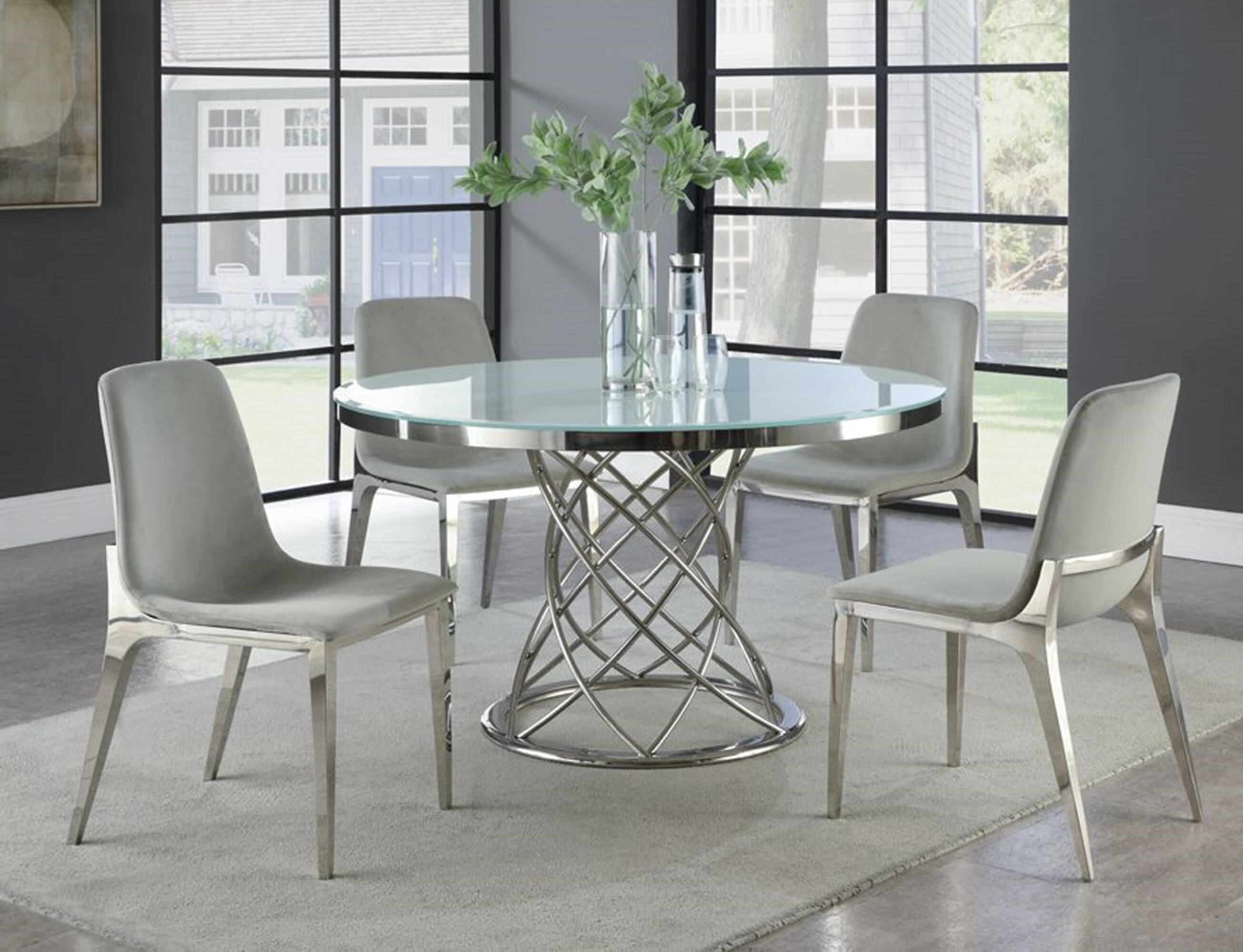 6 person round glass dining table