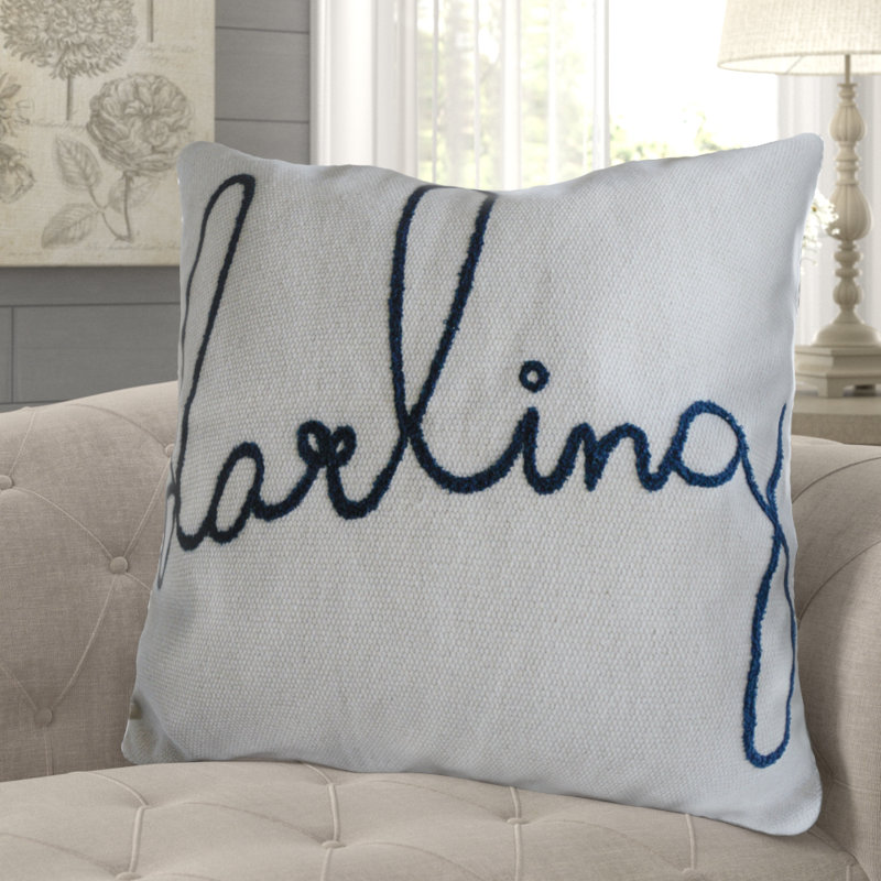Gracie Oaks Stapleton Darling Embroidered Cotton Throw Pillow