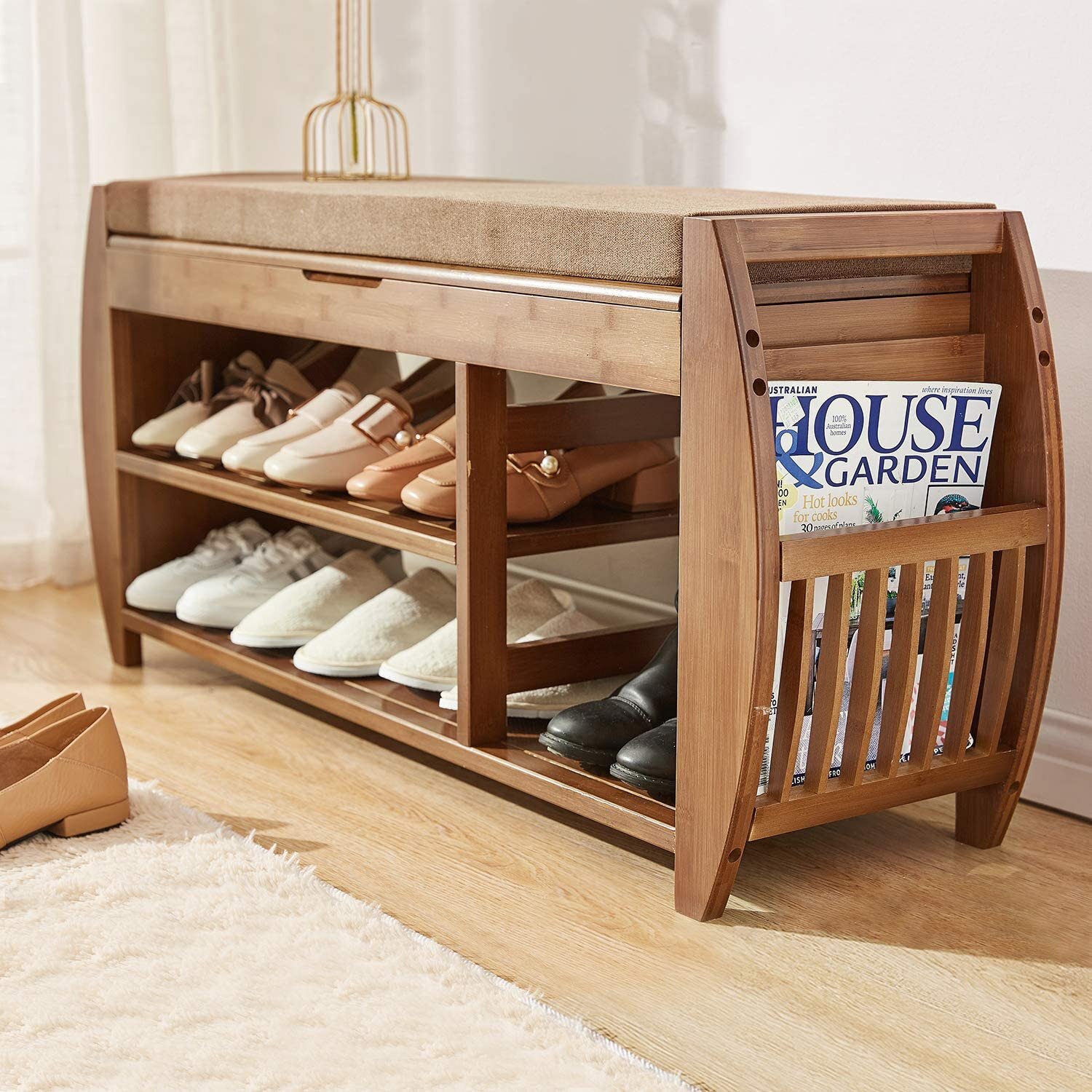 Entryway Shoe Bench Rack Bench Shoes Origanizer With Cushion Seat Storage Stool 