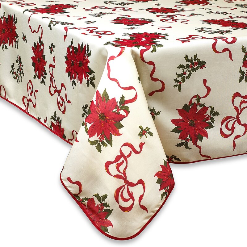 Tablecloth Oblong Regal Poinsettia Christmas Oblong 60 x 84 Christmas Linen Tablecloth 