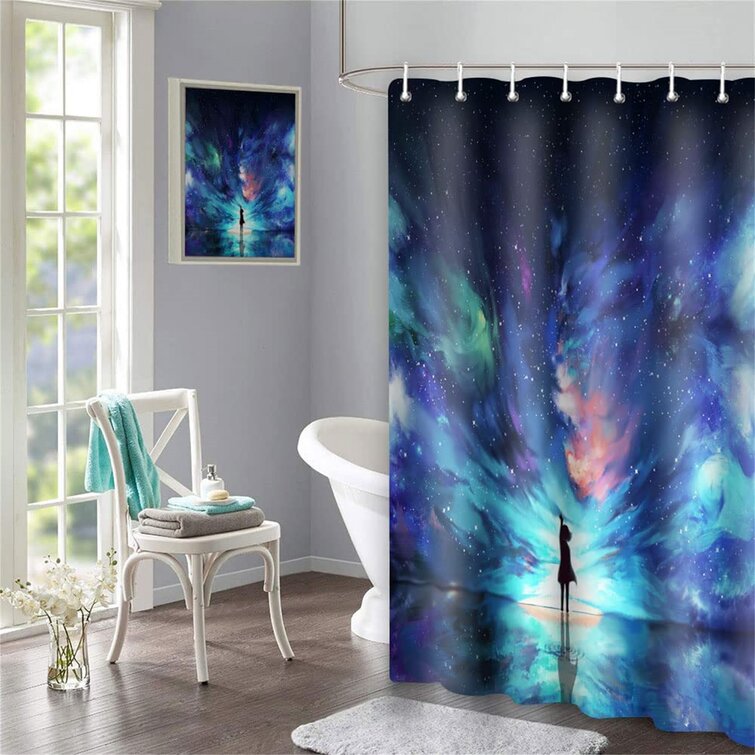 Starry Stars Waterproof  Bathroom 3pc Shower Curtain+Floor Mat+Toilet Seat Cover 