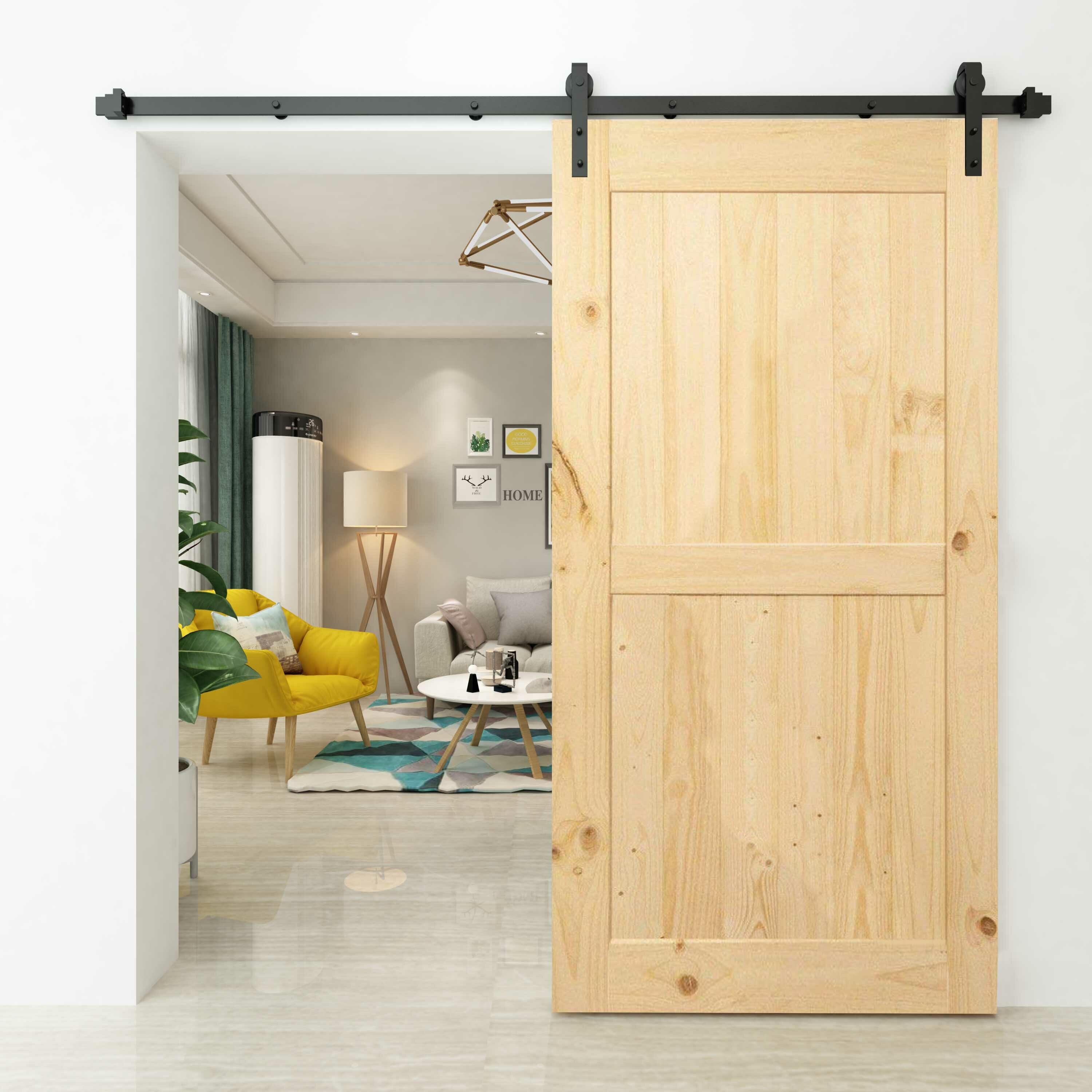 Homacer Panelled Wood Unfinished Frame Barn Door With Installation