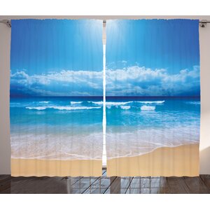 Coney Beach Seascape Theme Landscape of the Beach and the Cloudy Sky in Summer Digital Print Graphic Print & Text Semi-Sheer Rod Pocket Curtain Panels (Set of 2)