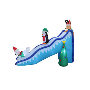Blow up 4 Foot Self Inflating Illuminated Penguin with Santa Hat Yard Decoration Inflatable