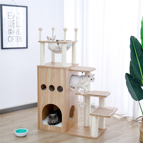 Tucker Murphy Pet Cat Tree Modern Cat Tower Featuring With Fully Sisal Covering Scratching Posts Deluxe Condos And Large Space Capsule Nest Wayfair