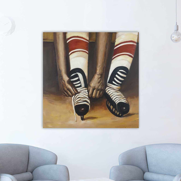 Winston Porter Hockey Player Ties His Skates Oil Painting Print