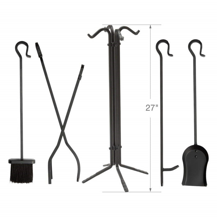 Millwood Pines Echeverria 5 Piece Wrought Iron Fireplace Tool Set