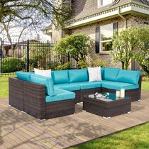 Brown SUNCROWN 4 Piece Outdoor Patio Furniture Conversation Set Rattan Wicker Chairs with Glass Top Table All-Weather and Thick Cushion Covers 