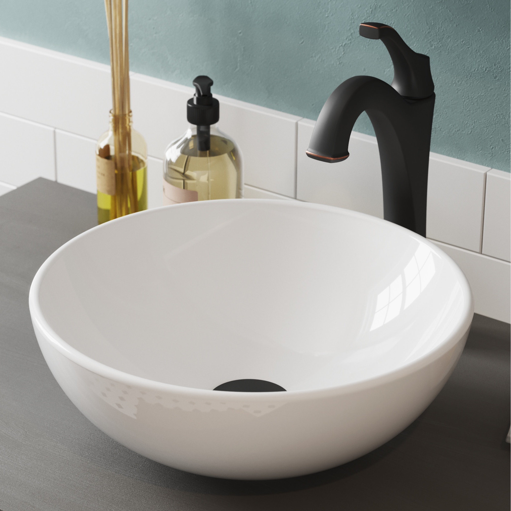 Kraus Elavo Ceramic Circular Vessel Bathroom Sink With Faucet Kraus Elavo Ceramic Circular Vessel