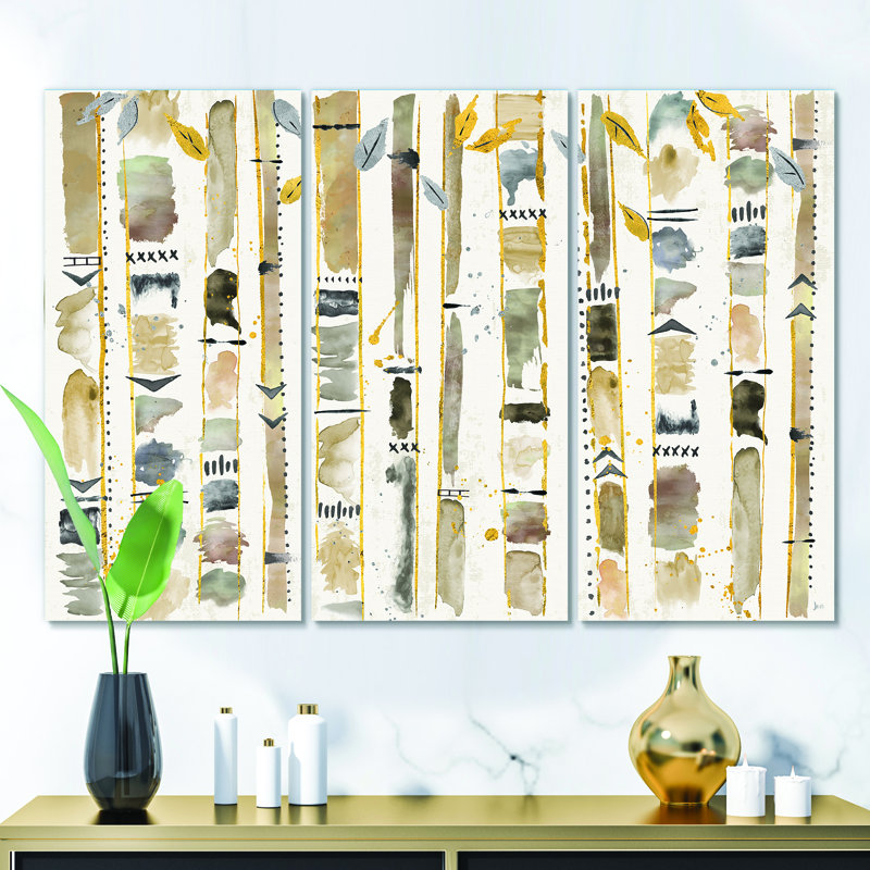 East Urban Home Abstract Gold Birch Trees I Painting Multi Piece