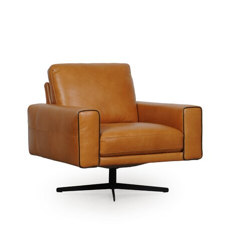 Orren Ellis Claydon Full Leather Swivel Armchair Wayfair