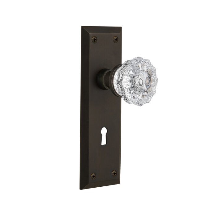 Clear Crystal Interior Mortise Door Knob With New York Long Plate