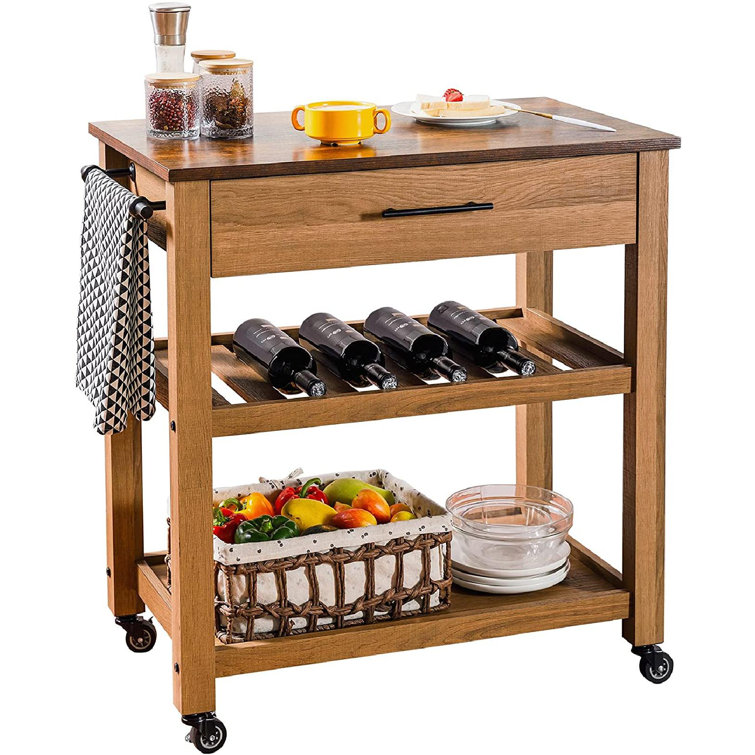 Santorini 31.1'' Wide Rolling Kitchen Cart with Solid Wood Top