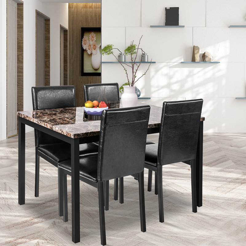 Latitude Run® 5-Piece Faux Marble Dining Table Set With 4 ...