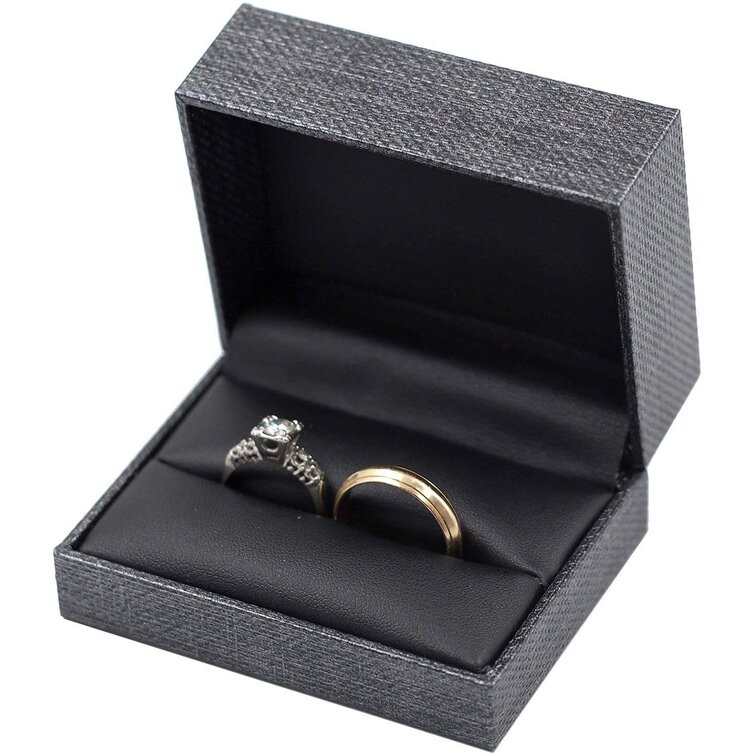 Gold PU Leather Ring Gift Box Jewelry Storage Case Wedding Engagement Display 