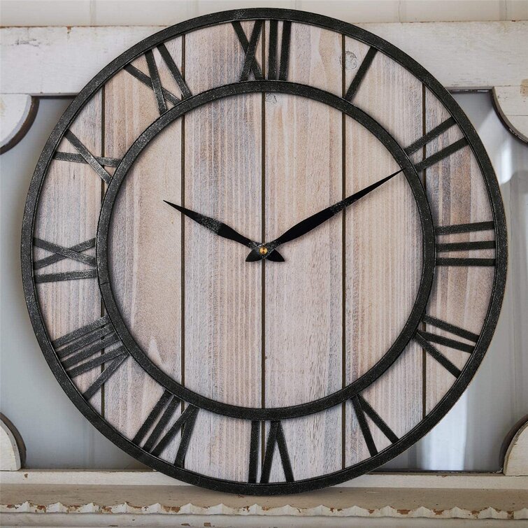Roman Numerals Baoblaze 12 Rustic Country Style Wooden Decorative Round Wall Clock Farmhouse Wall Clock 