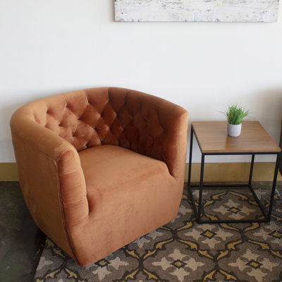 Brandon 33" Wide Tufted Velvet Swivel Armchair Gold Flamingo Fabric: Burnt Orange