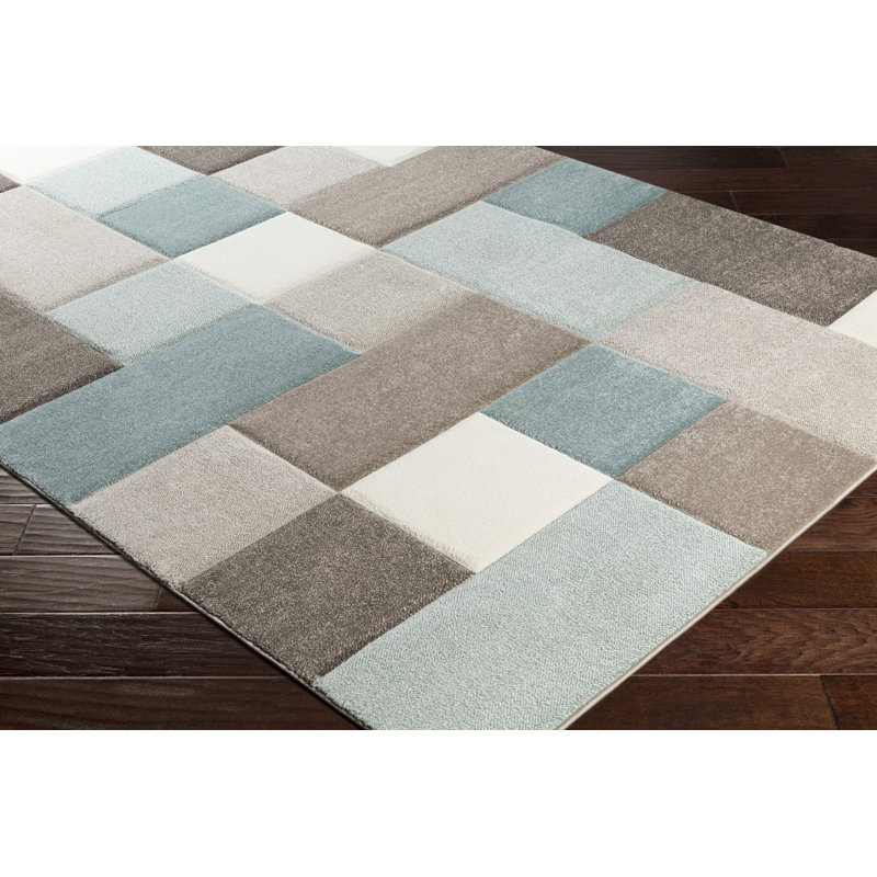 Mott Street Aqua Dark Brown Area Rug