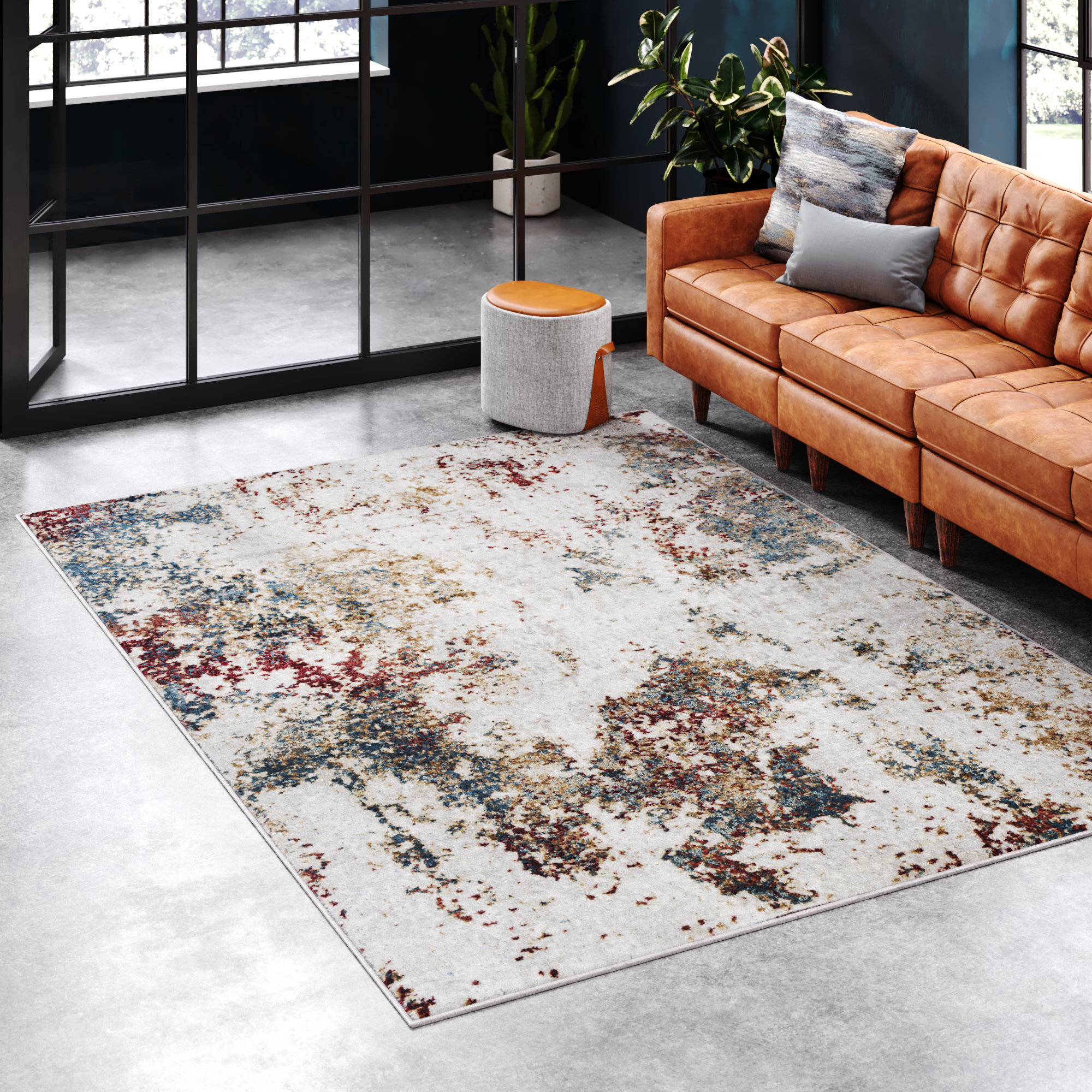 Steelside™ Cornwell Abstract Dark Red/Teal/Light Gray Area Rug