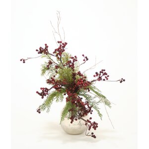 Holiday Berry and Greenery in Hand Hammered Vase