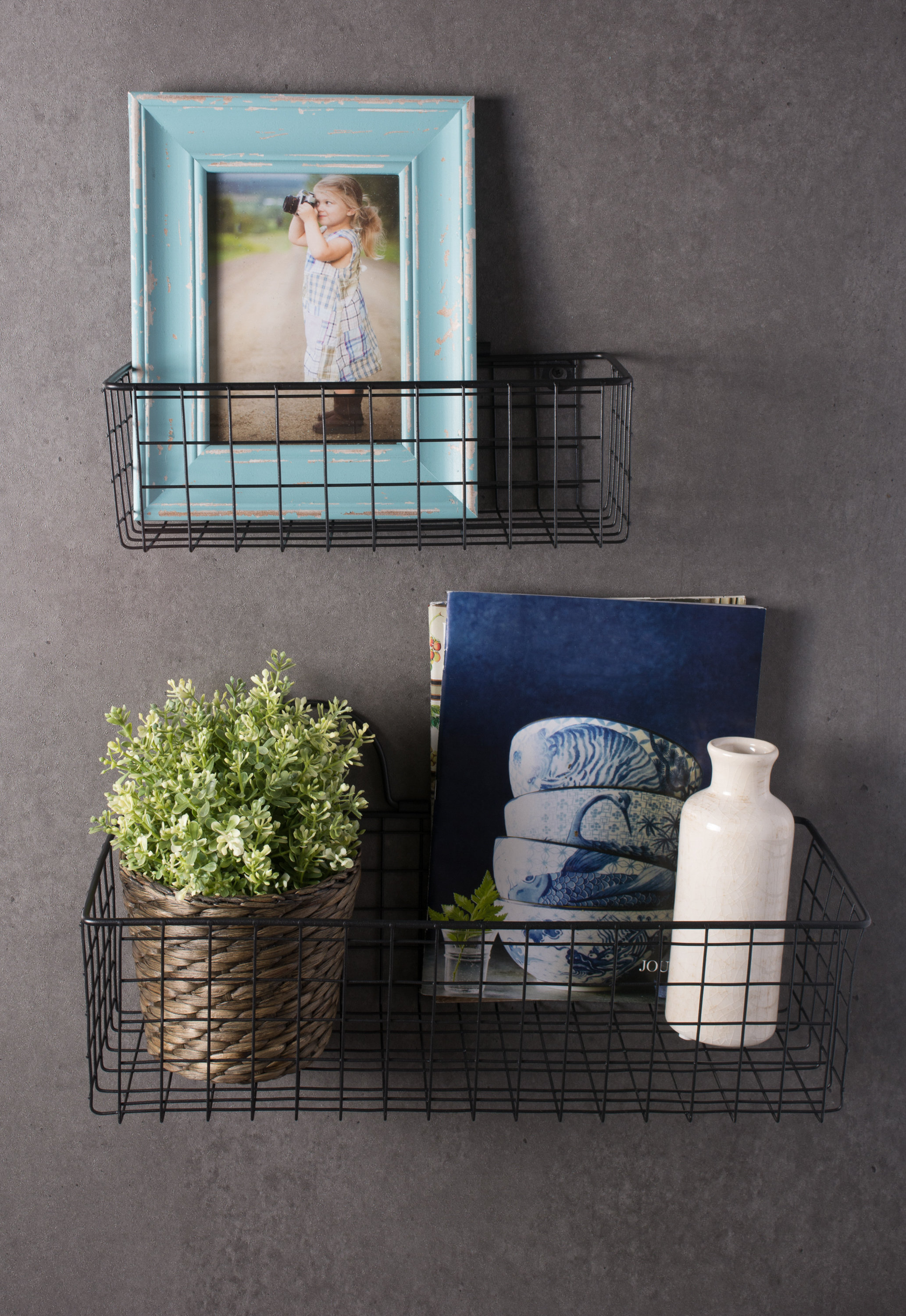 storage shelf baskets on Gracie Oaks Dorn Wall Storage Organizer With Baskets Reviews Wayfair