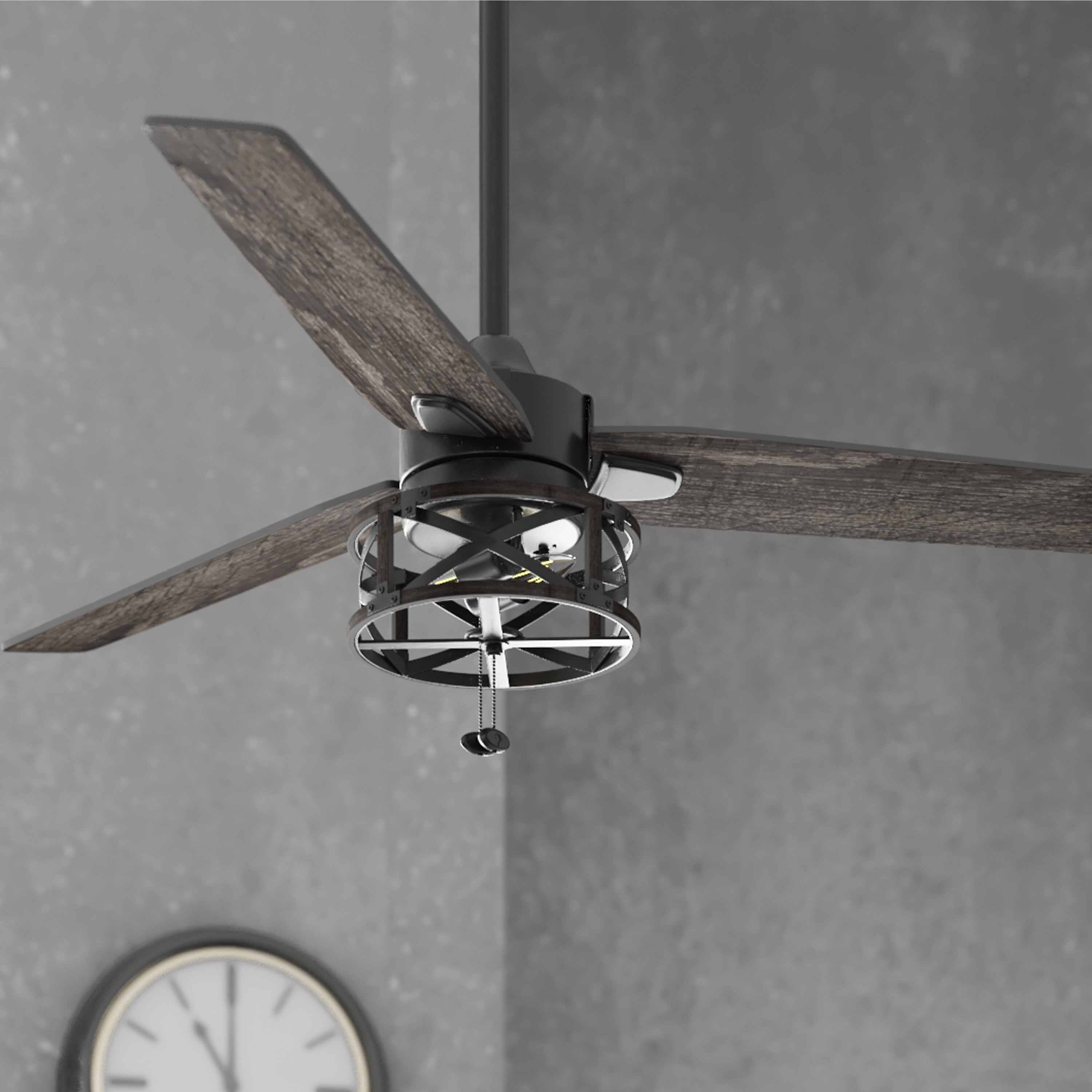 3-Blade 52" Matte Black Ceiling Fan W/ Black Blades Light Kit & Wall Control 