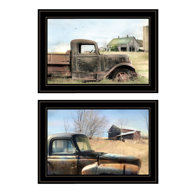 Gracie Oaks Vintage Farm Trucks By Lori Deiter 2 Piece Picture Frame Painting Print Set On Paper Wayfair