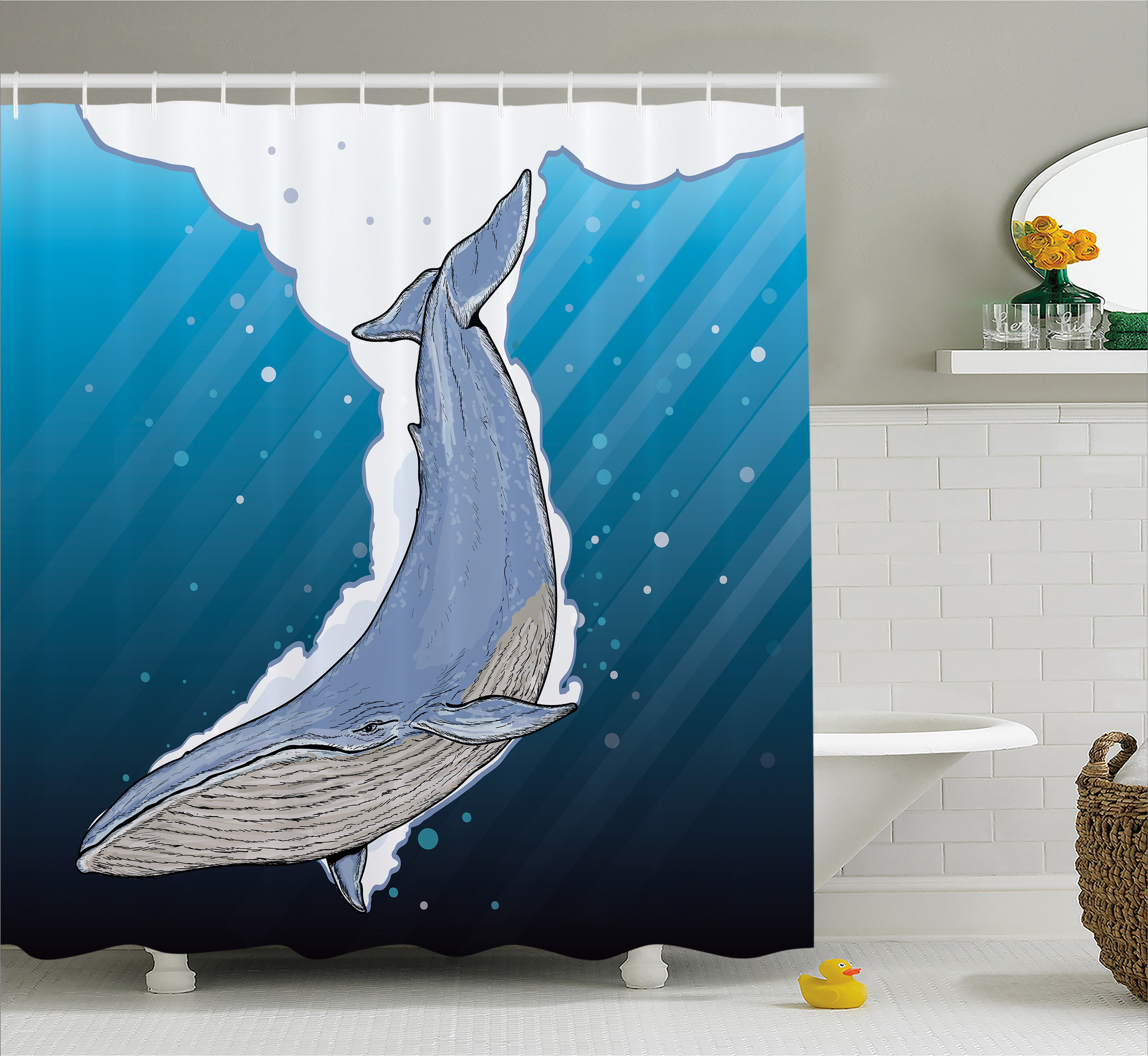 A family of orca whales swimming in the ocean Shower Curtain Fabric /& 12Hooks