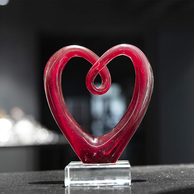 Swirled Red Glass Heart Sculptural Paperweight