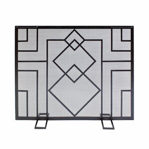 Wright Design Single Panel Iron Fireplace Screen