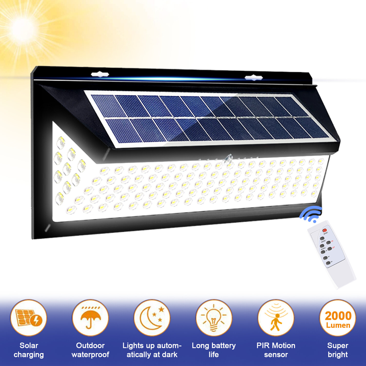 118 LED Solar Power Lights PIR Motion Sensor Outdoor Wall Lamp Waterproof Garden 