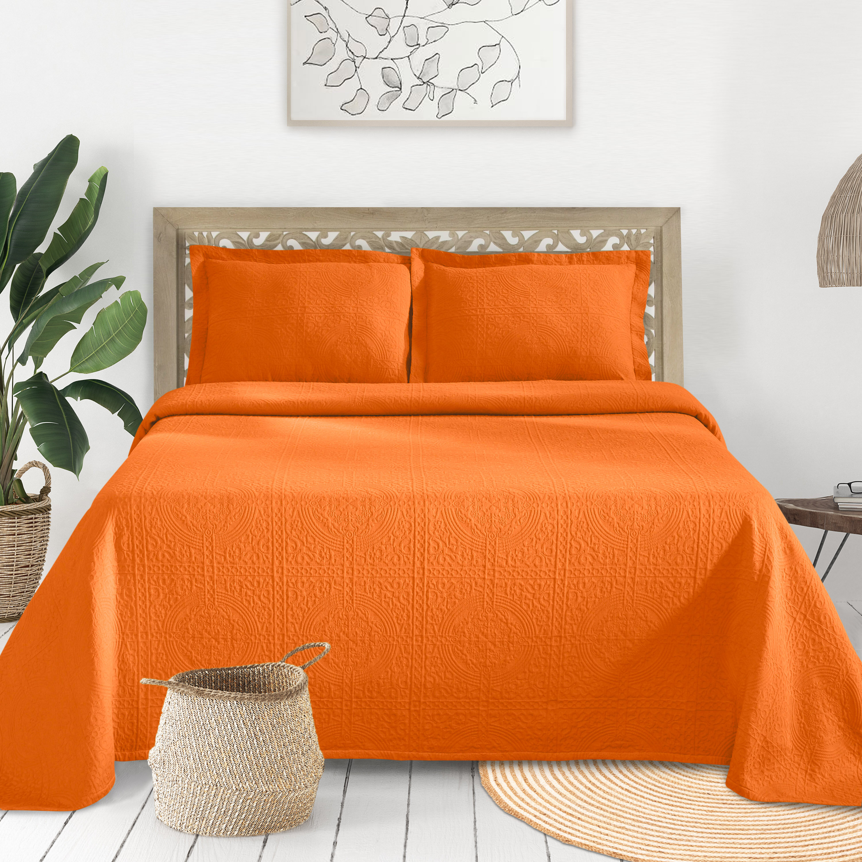 Orange queen quilt set