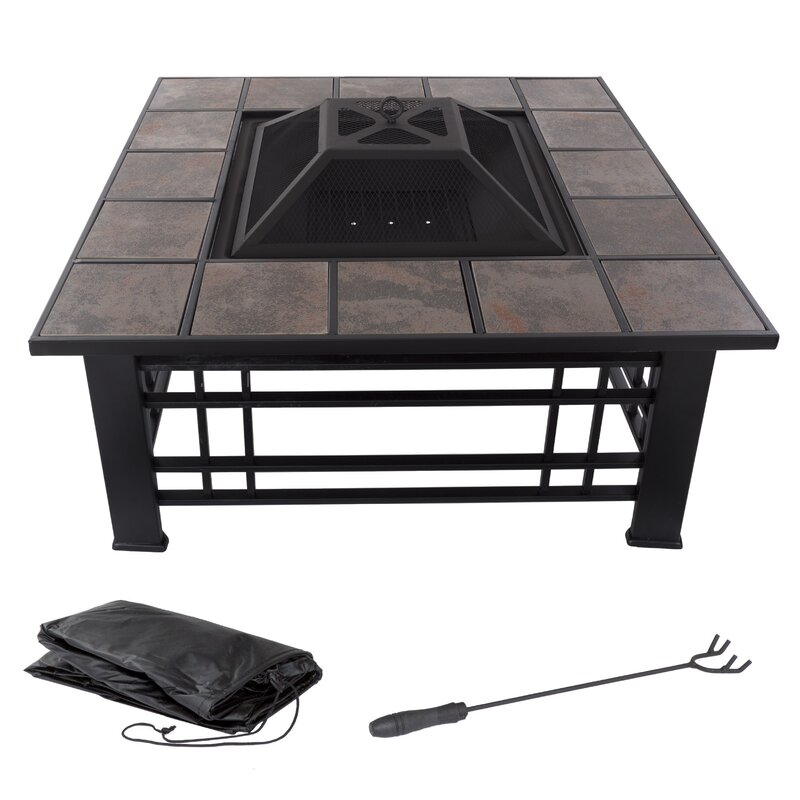 Adreanna Steel Wood Burning Fire Pit Table