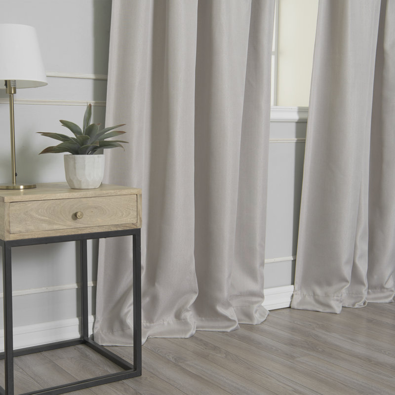Vicenta Basketweave Faux Linen Solid Blackout Back Tab Top Curtain
