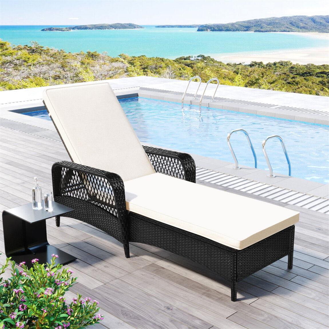 Details about   Adjustable Pool Chaise Lounge Chair Outdoor Patio Furniture PE Wicker W/Cushion 