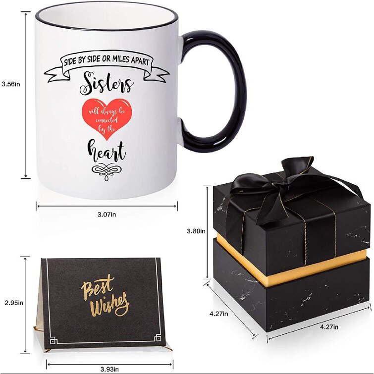 Lansi16 Tasse De Sœur Cadeaux Pour Sœur Et Ami Cote A Cote Ou Miles A Part Les Sœurs Sont Toujours Connectees Par Cœur Cadeaux D Anniversaire De Sœur De Tasse A