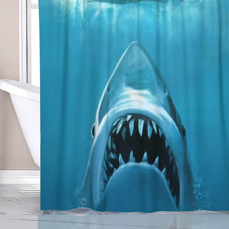 72" Underwater Ocean Shark Bathroom Set Waterproof Fabric Shower Curtain Hooks 
