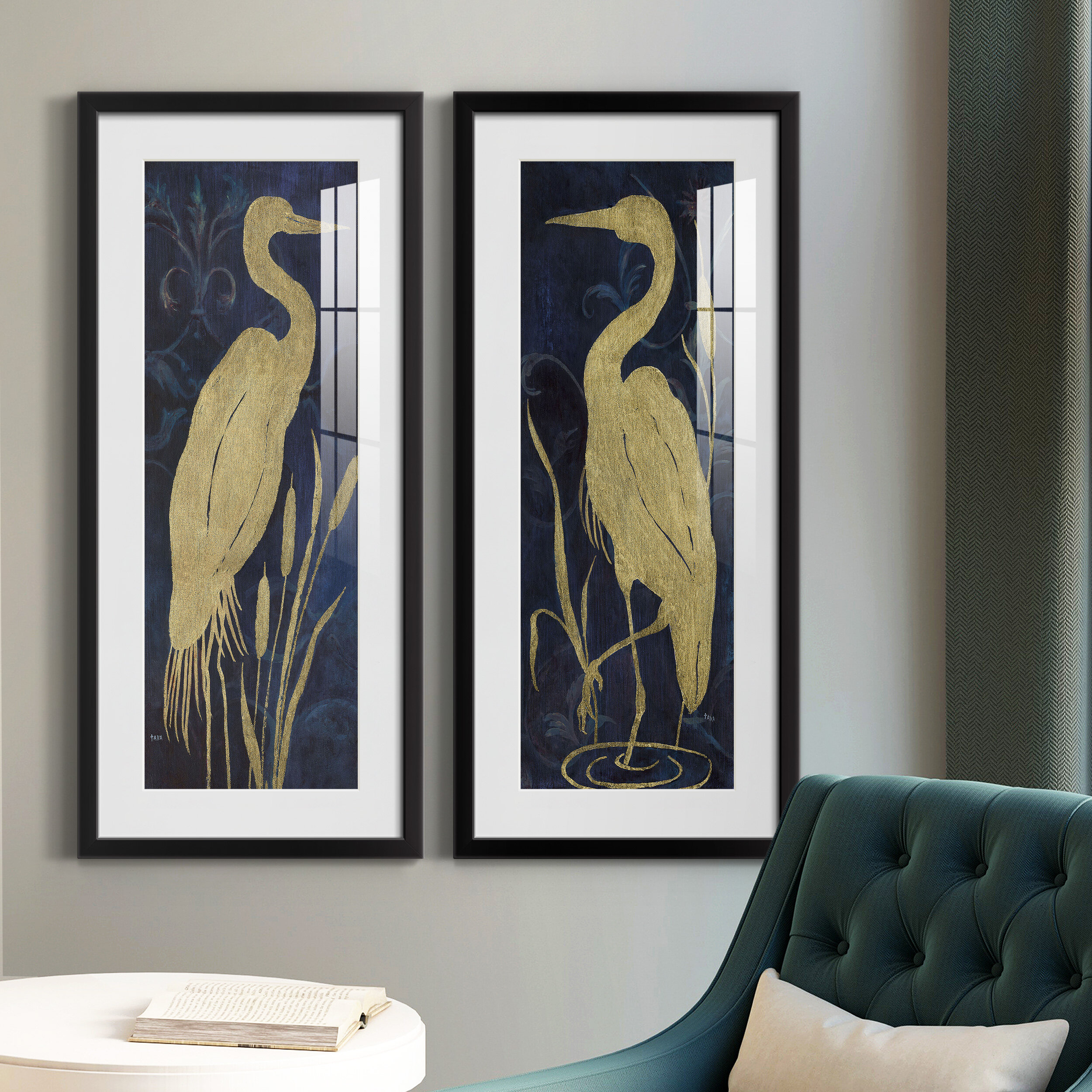 Highland Dunes Egret On Indigo I - 2 Piece Picture Frame Painting Set ...