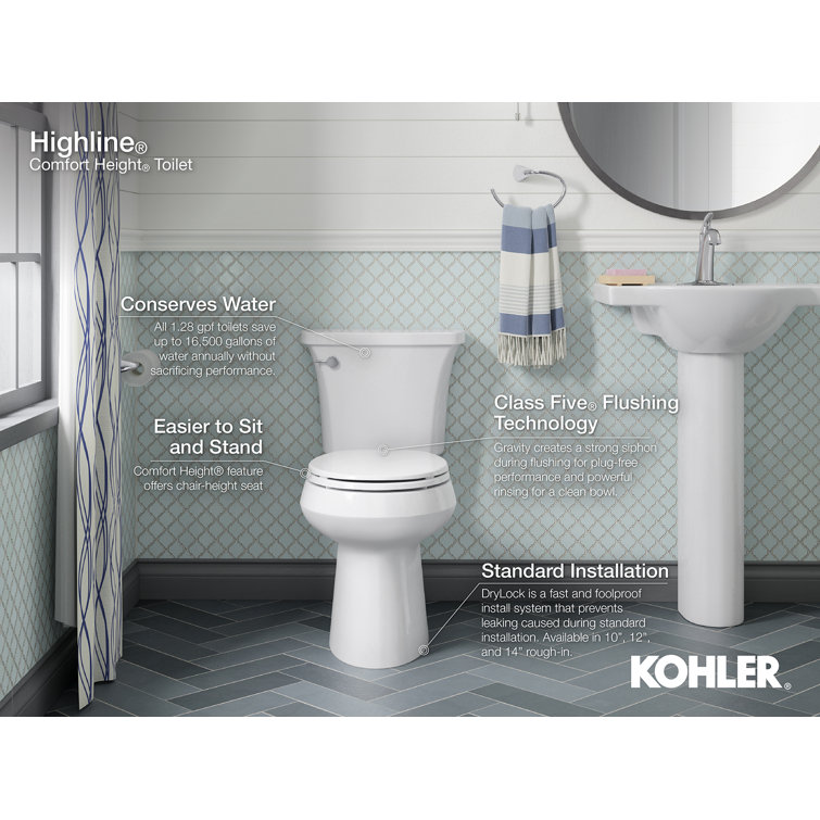 K 3658 Ra 0 Kohler Highline 1 28 Gpf Water Efficient Elongated Two Piece Toilet Seat Not Included Reviews Wayfair