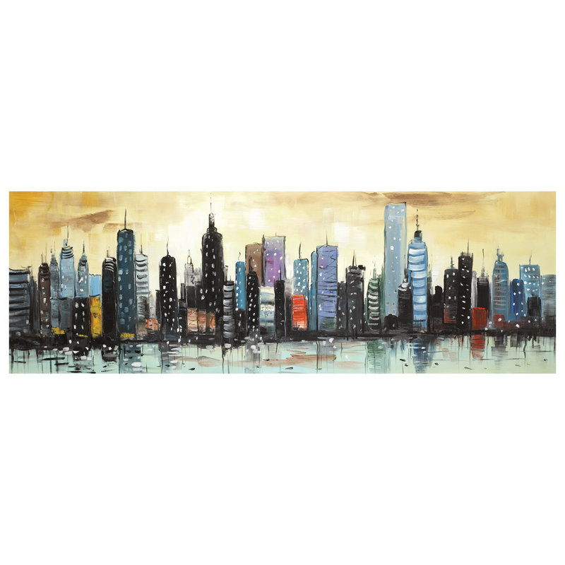 Ebern Designs Skyline On Abstract Cityscape Acrylic Painting