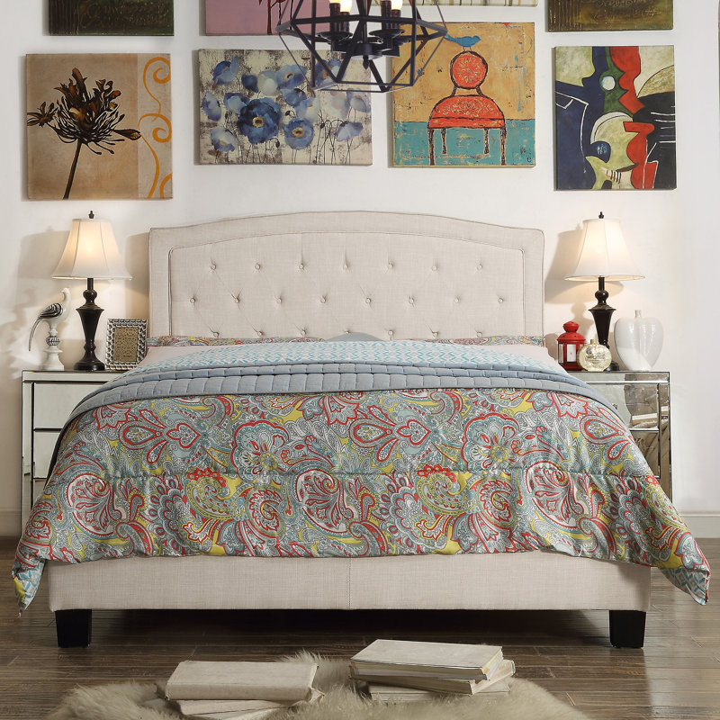 Andover Mills™ Pascal Solid Wood Tufted Upholstered Low ... The clean and airy space combines a modern upholstered bed frame with crisp shiplap walls.