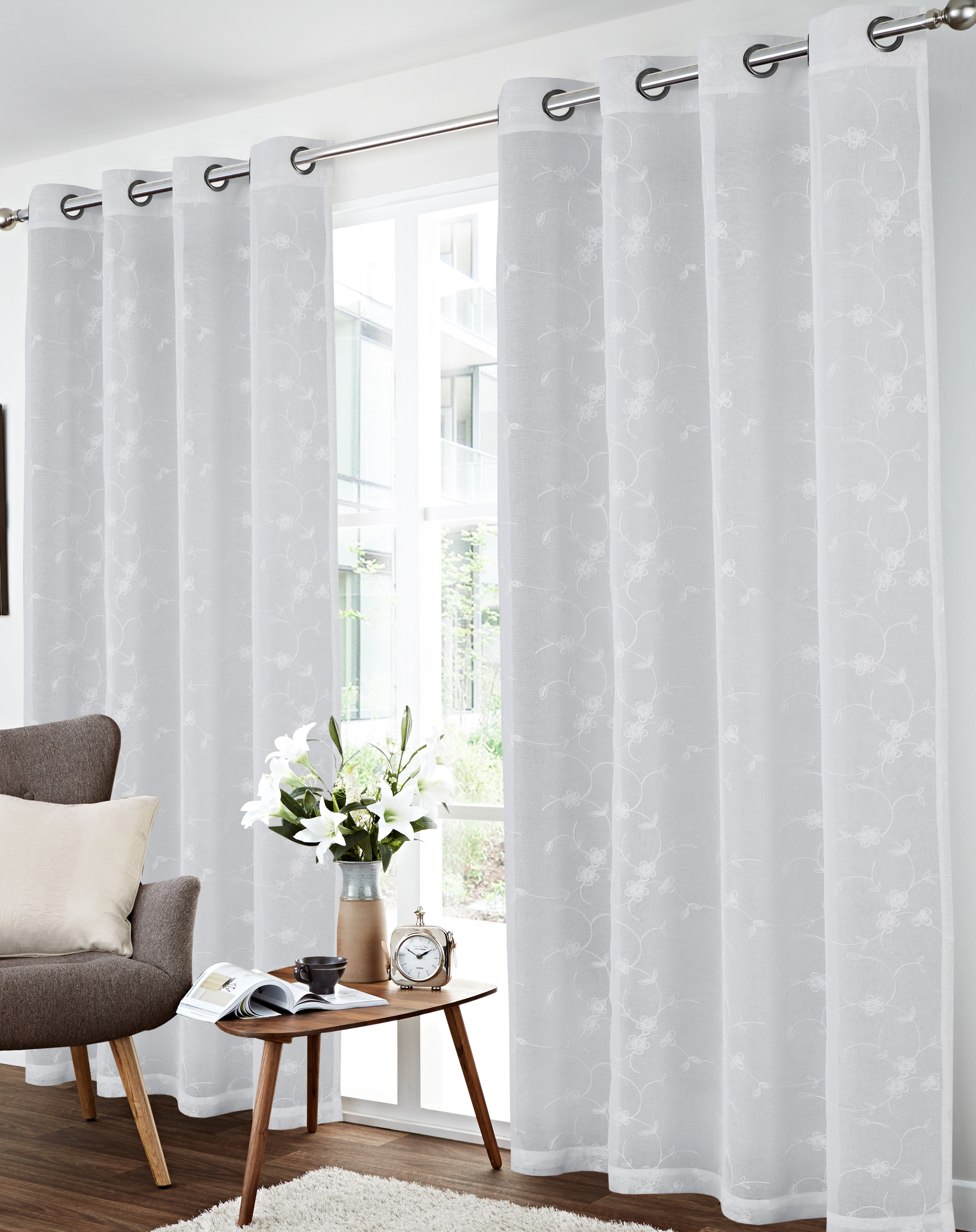 Gracie Oaks Kanode Embroidered Floral Sheer Grommet Curtain Panels