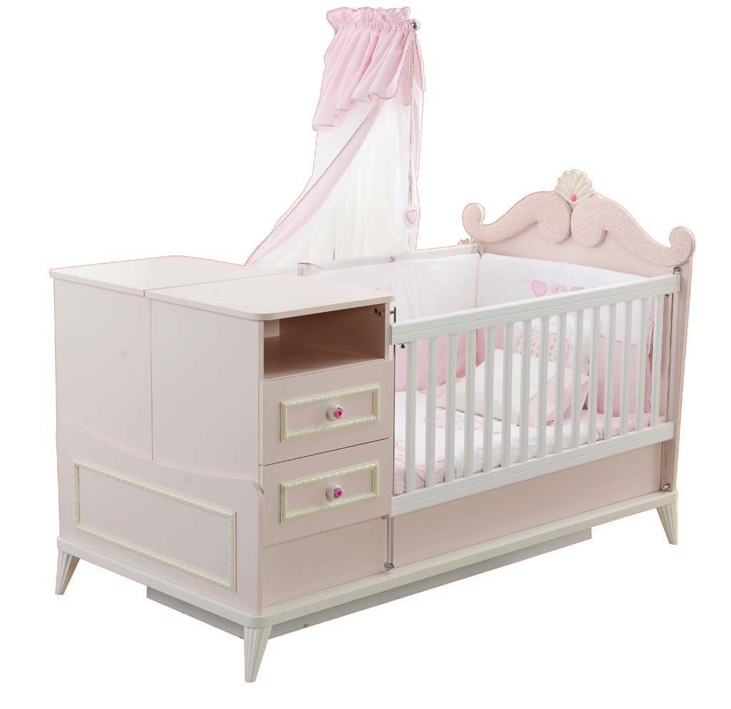 tufted crib with changing table