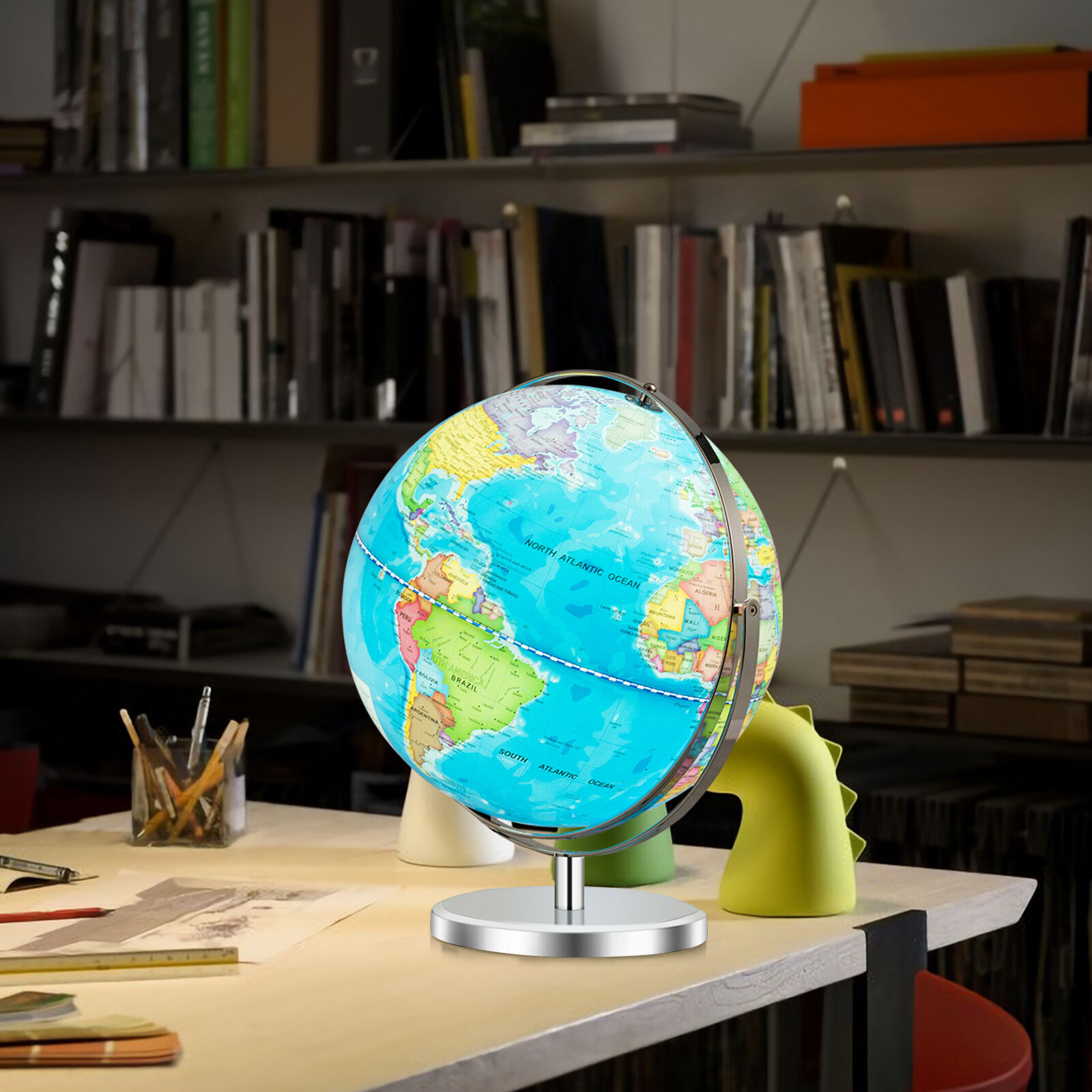 13" Illuminated World Globe 720° Rotating Education Cartography Map Home W/ LED 