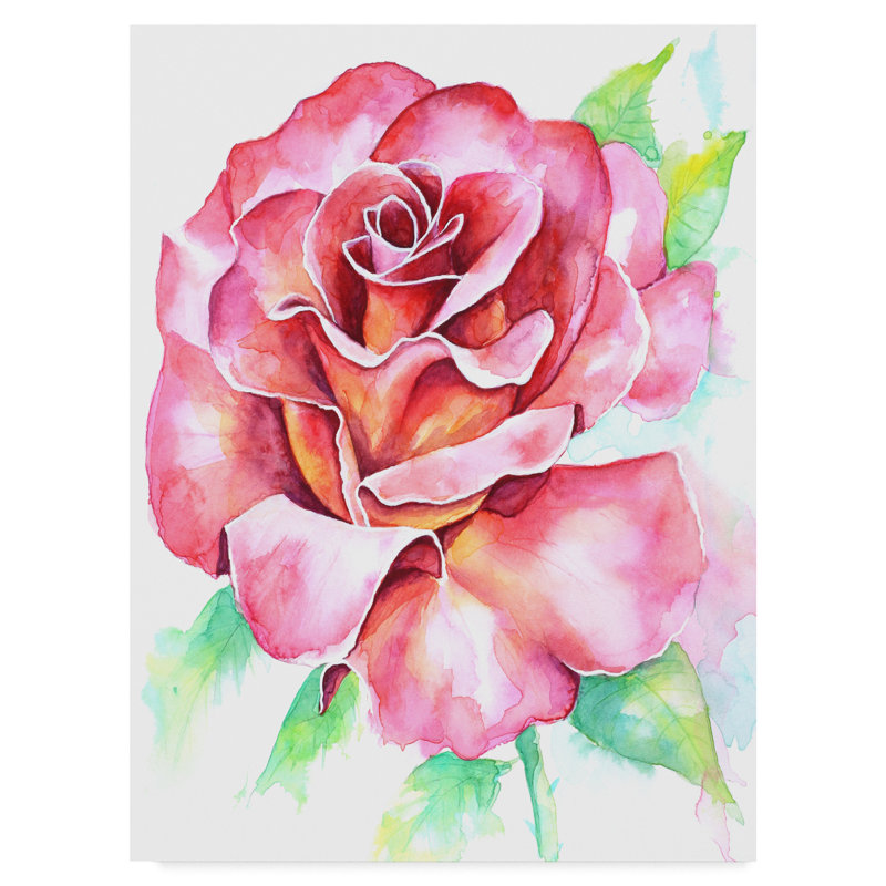 Winston Porter Rose Over White Acrylic Painting Print On Wrapped