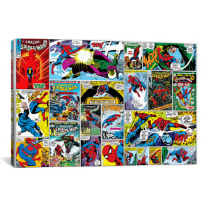 Marvel Comics Book Spider-Man Covers and Panels Graphic Art on Wrapped Canvas