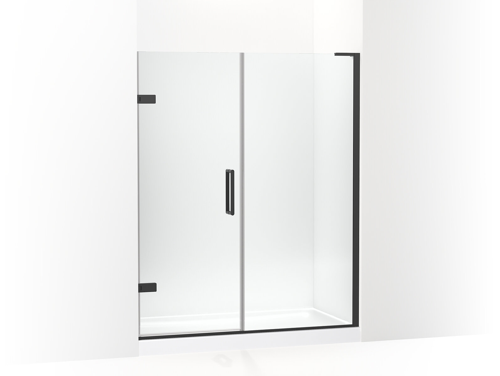 Kohler Composed 58 In 58 3 4 In W X 71 1 2 In H Frameless Pivot Shower Door With 3 8 In Crystal Clear Glass And Back To Back Vertical Door Pulls Wayfair