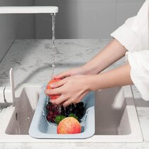 Kitchen Collapsible Colander【2020 New Version】Colander Strainer Over The Sink Vegetable/Fruit Colanders Strainers With Extendable Handles white and yellow Folding Strainer for Kitchen