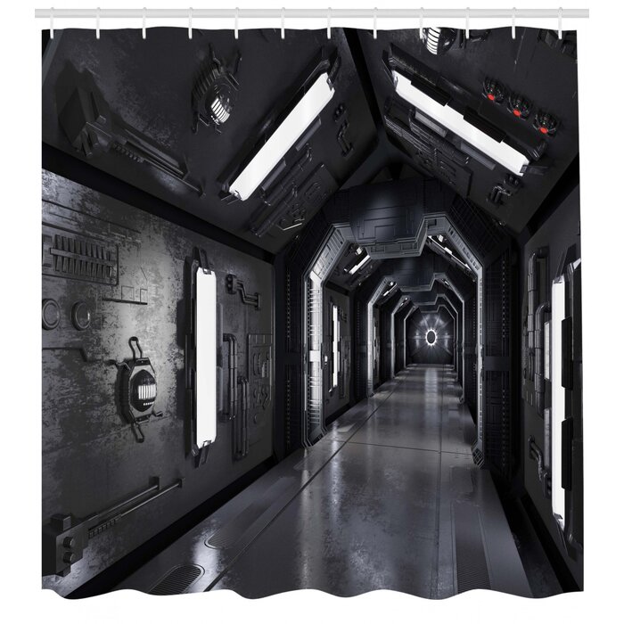 Outer Space Dark Futuristic Corridor Of Spaceship Adventure Technology Sci Fi Art Prints Shower Curtain Set