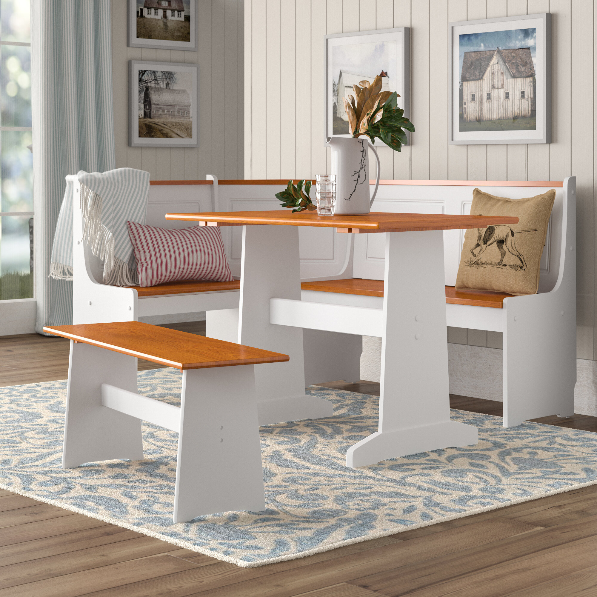 PananaHome Solid Pine Wood Dining Table Set with 2 Chairs I-Shape Kitchen Dining Room Natural Pine & White 